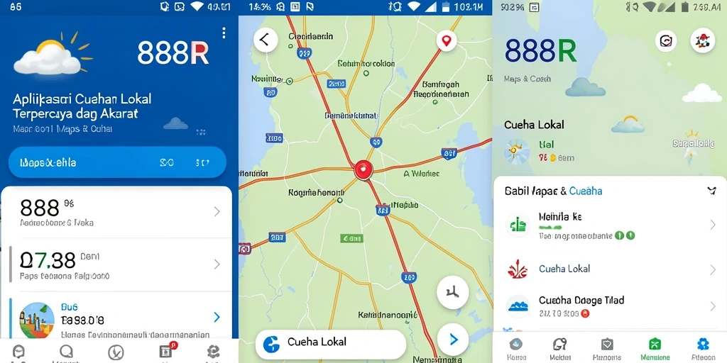 Screenshot 888R menunjukkan antarmuka cuaca lokal yang menarik.