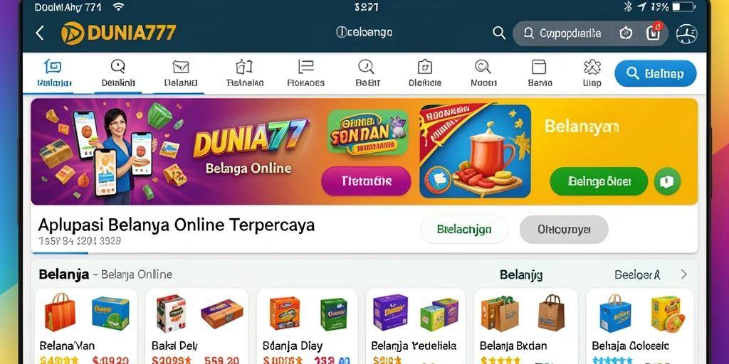 Tampilan antarmuka aplikasi DUNIA777 untuk belanja online.