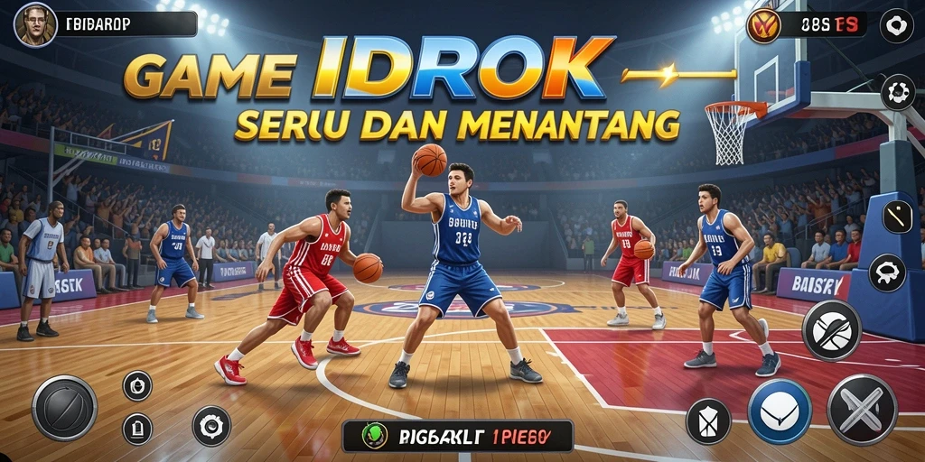 Screenshot IDROK menunjukkan aksi basket yang dinamis dan menarik.