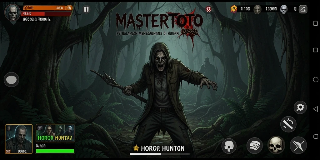 Tampilan antarmuka MASTERTOTO saat memasuki hutan horor yang gelap.