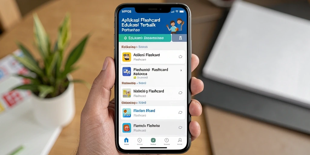 Antarmuka MPO08 menunjukkan fitur Flashcard yang interaktif dan menarik.